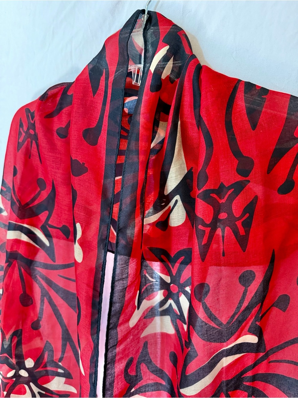 Heading Offset Red Black Art Scarf Lightweight Rectangle Wrap